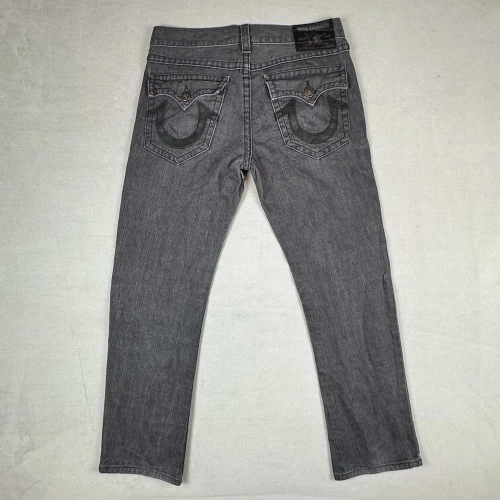 Vintage True Religion Jeans Mens 36 Gray Black Leather Logos Billy Y2K 2000s